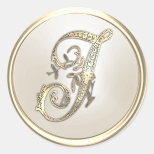 Adesivo Monograma Inicial Ornate de Ouro e Marfim J