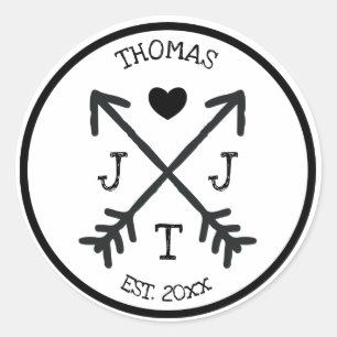 Adesivo Monograma inicial rústico da seta do coração