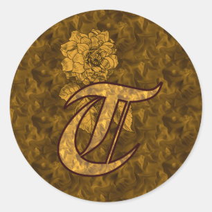 Adesivo Monograma Inicial T Dourado Vinheta de Pedagogia E