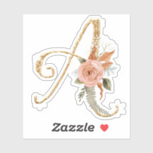 Monograma Inicial Uma Dourada Glitter Peony Rosa F