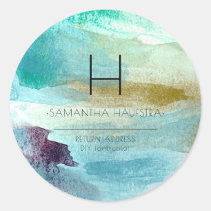 Adesivo Monograma Iridescente Aqua Azul Bruto Aquarela