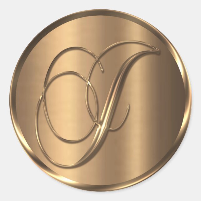 Adesivo Monograma J Selo de Envelope de Bronze NONMETÁLICO (Frente)