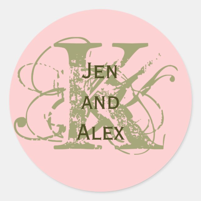 Adesivo Monograma K e Nomes - Vinheta Rosa (Frente)