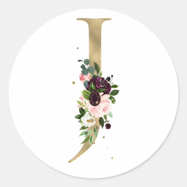 Adesivo MONOGRAMA letra dourada flores boho burgundy  (Frente)