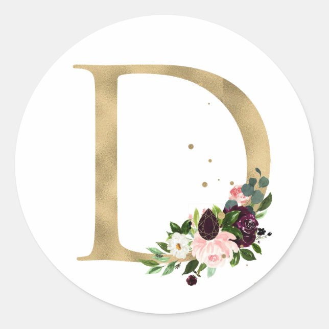 Adesivo MONOGRAMA letra dourada flores boho burgundy Cla (Frente)