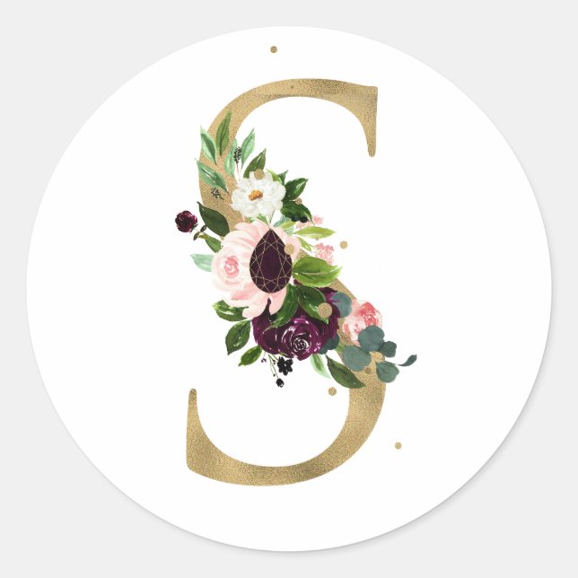 Adesivo MONOGRAMA letra dourada flores boho burgundy Cla (Frente)