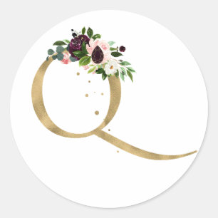 Adesivo MONOGRAMA letra dourada flores boho burgundy Cla