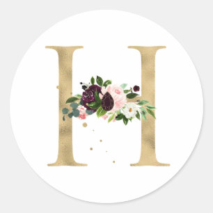 Adesivo MONOGRAMA letra dourada flores boho burgundy Clas