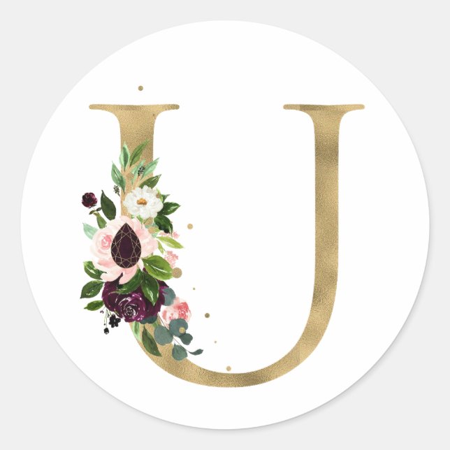 Adesivo MONOGRAMA letra dourada flores bordeaux boho Cla (Frente)