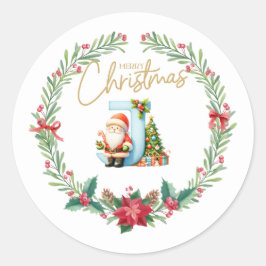 Adesivo Monograma - letra J, terra de Natal com Papai Noel