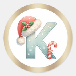Adesivo Monograma - letra K, Papai Noel - Vinheta de Natal