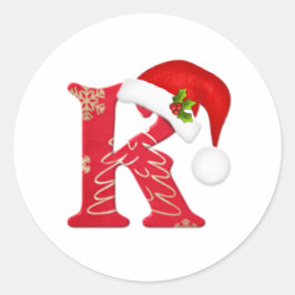 Adesivo Monograma - letra K, Papai Noel - Vinheta de Natal