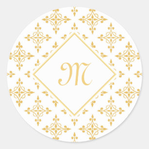 Adesivo Monograma luxuoso branco e Quatre Dourado floral
