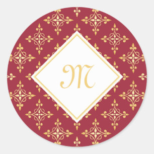 Adesivo Monograma luxuoso vermelho e Quatre Dourado floral