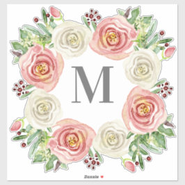 Adesivo Monograma M Casado Rosa Floral Wreath