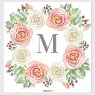 Adesivo Monograma M Casado Rosa Floral Wreath