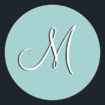 Adesivo Monograma M Casamento Convite Blue Seal<br><div class="desc">Monograma "M" Sticker. Personalizável</div>