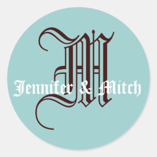 Adesivo Monograma M Casamento Favor Selo