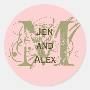 Adesivo Monograma M e Nomes - Vinheta Rosa