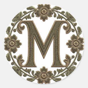 Adesivo Monograma M Embroidered em Ouro Elegante
