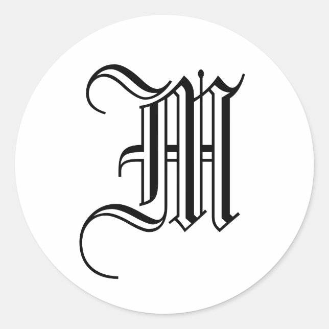 Adesivo Monograma M Sticker Black White Antigo Inglês (Frente)