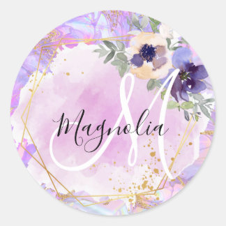 Adesivo Monograma Mármore Arco-Íris Roxo, Rosa e Dourado F