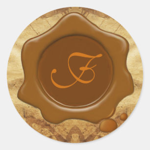 Adesivo Monograma MARROM do PERGAMINHO do SELO da CERA