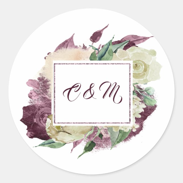 Adesivo Monograma Marsala Burgundy Ivory Mint White Roses (Frente)