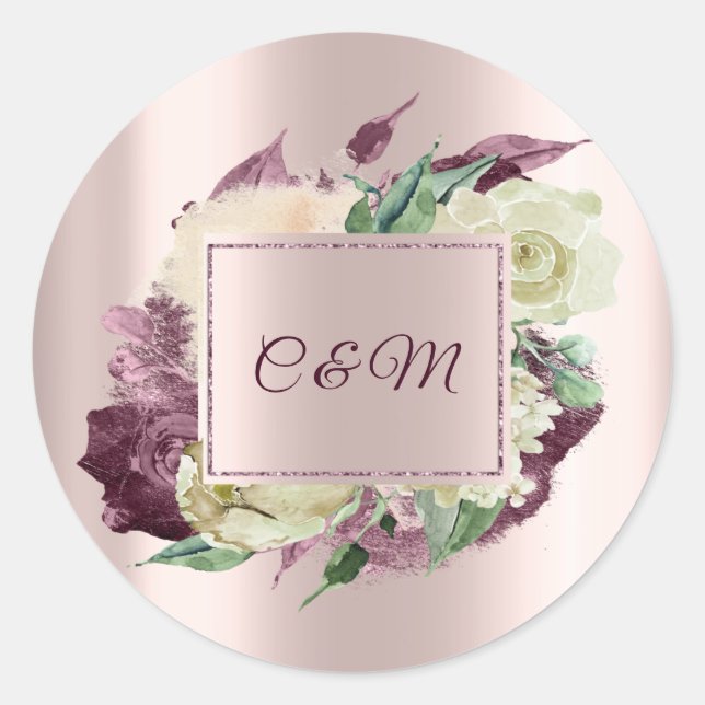 Adesivo Monograma Marsala  Floral Marfim Rosa Dourada (Frente)