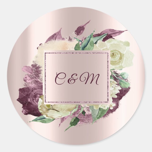 Adesivo Monograma Marsala Floral Marfim Rosa Dourado (Frente)