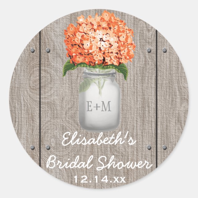 Adesivo Monograma Mason Jar Orange Hydrangea Chá de panela (Frente)