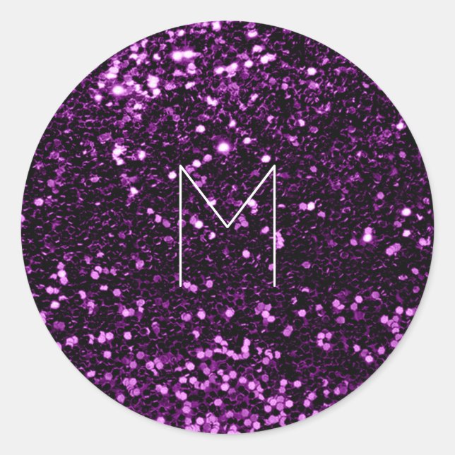 Adesivo Monograma Mínimo de Disparação da Glitter de Roxo  (Frente)