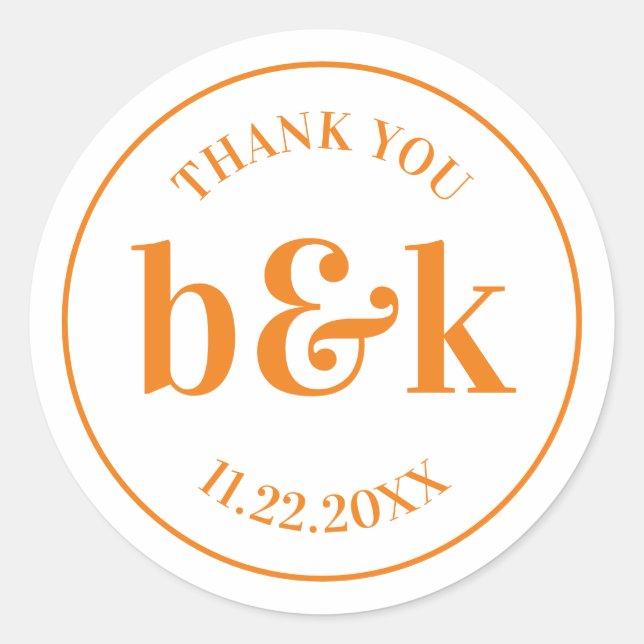 Adesivo Monograma Mínimo Moderno Iniciais Laranja Casament (Frente)