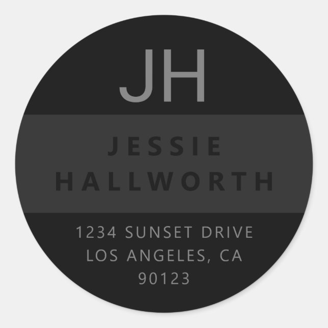 Adesivo Monograma Moderno da Na moda Preta e Cinza (Frente)