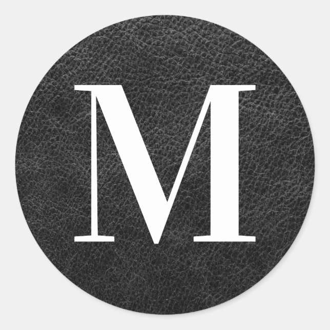 Adesivo Monograma Moderno de Couro Preto Faux (Frente)