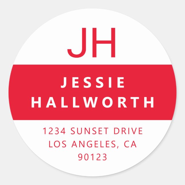 Adesivo Monograma Moderno de Na moda Branco e Vermelho (Frente)