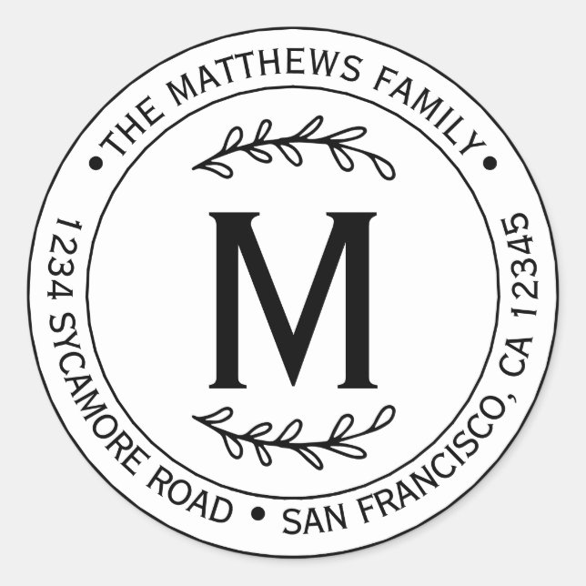 Adesivo Monograma Moderno de Nome de Família Simples (Frente)