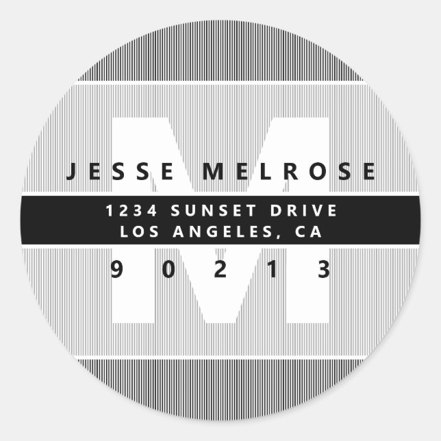 Adesivo Monograma Moderno e Faixa Endereço de Devolução de (Frente)