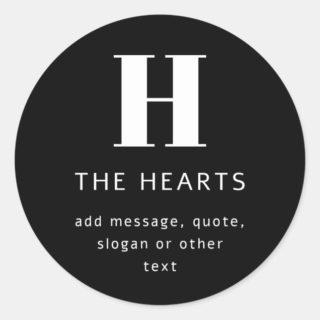 Adesivo Monograma moderno editável Nome e Mensagem | Preto (Frente)