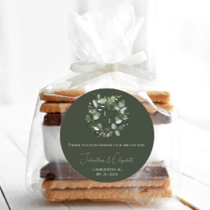 Adesivo Monograma Moderno Eucalyptus Wreath Dark Verde