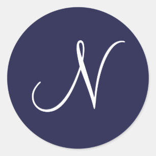 Adesivo Monograma N, Branco sobre Marinho Azul,