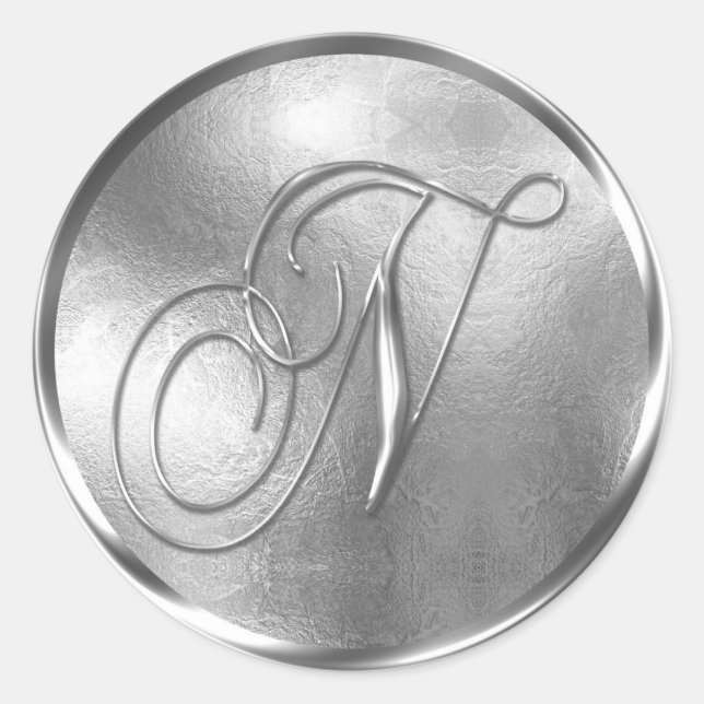 Adesivo Monograma N Selo de Envelope Silver Não METÁLICO (Frente)
