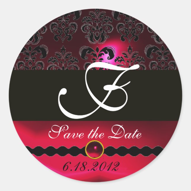 Adesivo MONOGRAMA NEGRO E VERMELHO DE RUBY DAMASK, Burgund (Frente)