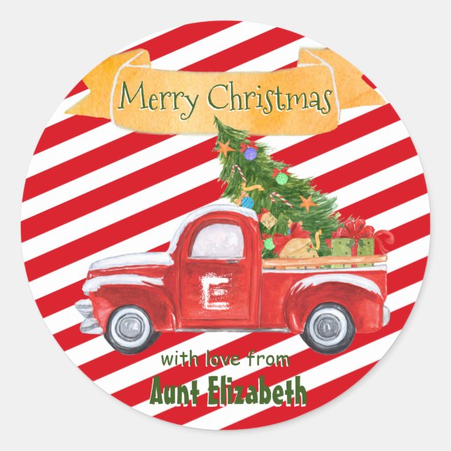 Adesivo Monograma Nome Vintage Red Truck Natal (Frente)
