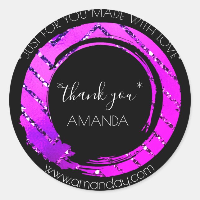 Adesivo Monograma Obrigado Boutique Web Compra Preto Rosa (Frente)