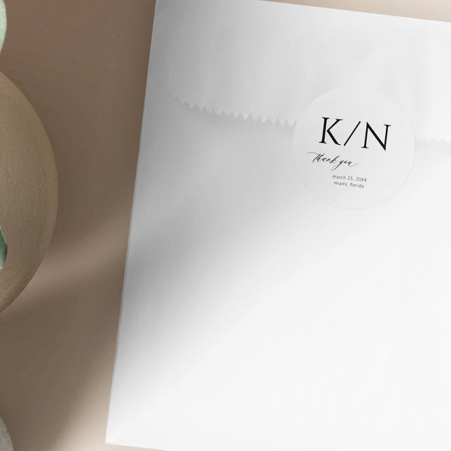 Adesivo Monograma, obrigado de casamento elegante e preto (Criador carregado)