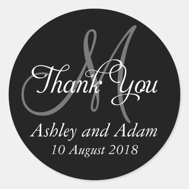 Adesivo Monograma Obrigado Rótulo de Favor de Casamento (Frente)
