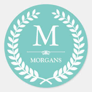 Adesivo Monograma Pastel do azul da cerceta da decoração