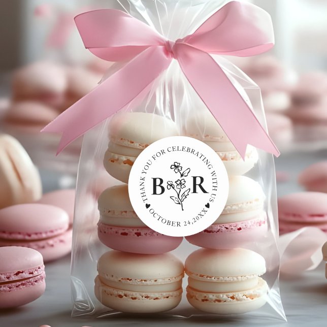 Adesivo Monograma Personalizado Botânico Preto e Branco (Criador carregado)