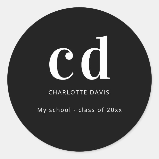 Adesivo Monograma personalizado branco preto Nome minimali (Frente)